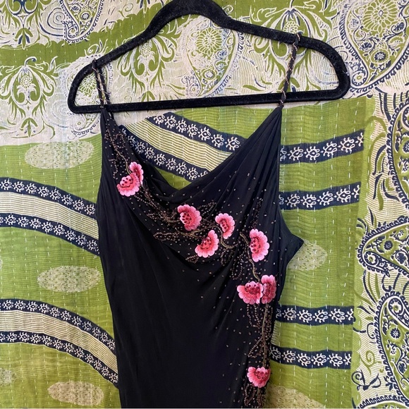 Y2K Xscape Black/ Pink Annabella Silk Beaded Floral Mermaid Maxi Dress Size 10 - Picture 6 of 16